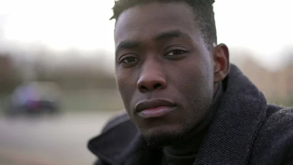 African Black Man Portrait Face Serious Expression Looking Camera Cars — Φωτογραφία Αρχείου
