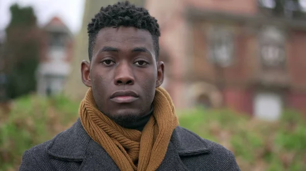 Black Man Looking Camera Portrait Tracking Shot Serious Emotion Elegant — Stok Foto