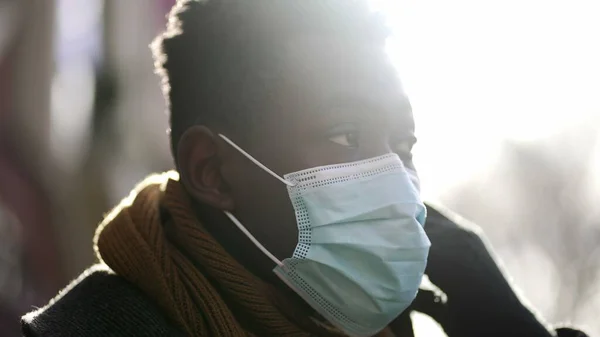 Black Man Removing Covid Surgical Face Mask End Pandemic Concept — Stockfoto