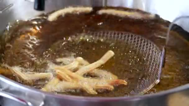 Preparo Churros Fritti Venditore Street Food Prepara Churros All Interno — Video Stock