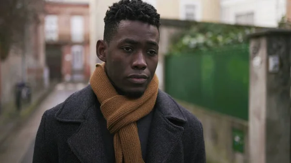 Contemplative Black African Male Walking City Back Alley — Stock Fotó