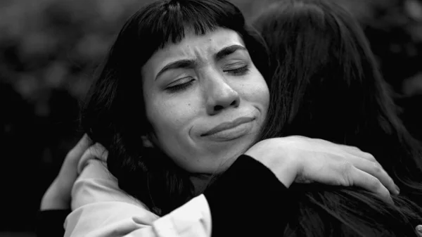 Depressed Latin Woman Having Support Friend Two Women Hugging Each — Stockfoto