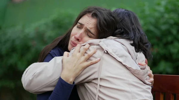 Sad Woman Suffering Negative Emotion Two Women Embracing Each Other — Foto de Stock