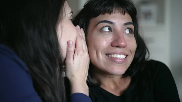 Friends Sharing Gossip Whispering Secret Woman Ear Telling Shocking News — Foto Stock