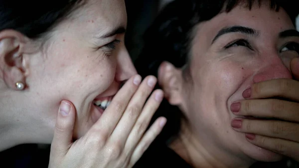 Women Sharing Rumor Whispering Secret Friend Ear Person Reaction Shock — Foto de Stock