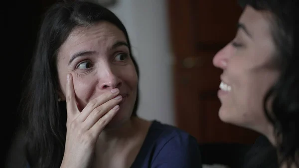 Woman Reacting Surprise Unbelief News Told Friend Person Closeup Face — Stok fotoğraf