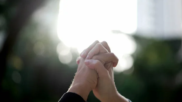 Two People Holding Hands Together Union Women Physical Connection Support — Foto de Stock