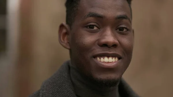 Friendly Young Black Man Smiling Camera Charismatic Handsome African Person — Fotografia de Stock