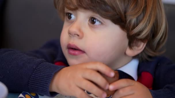Jeden Roztomilý Malý Chlapec Muffin Dětská Svačinka — Stock video