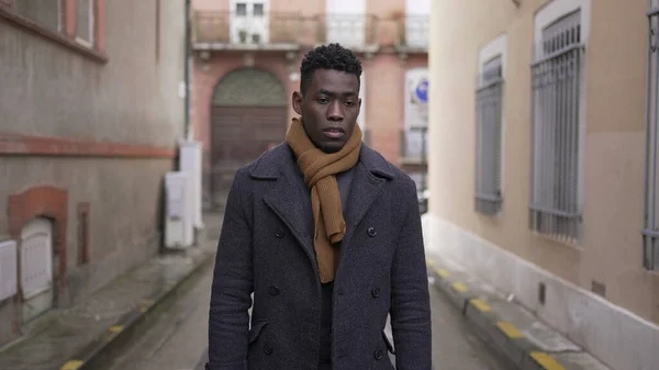 Moody Pensive Black African Man Walking City — ストック写真