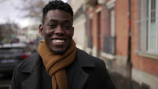 Joyful Elegant Black African Male Walking City Smiling — ストック写真