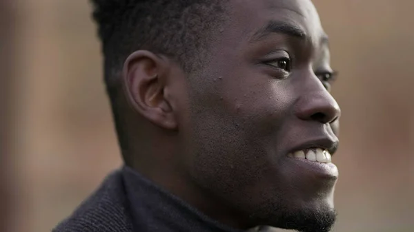 Positive Emotion Black African Man Smiling Close Face — стоковое фото