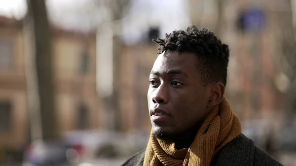 Pensive Young Black African Man Walking City — ストック写真