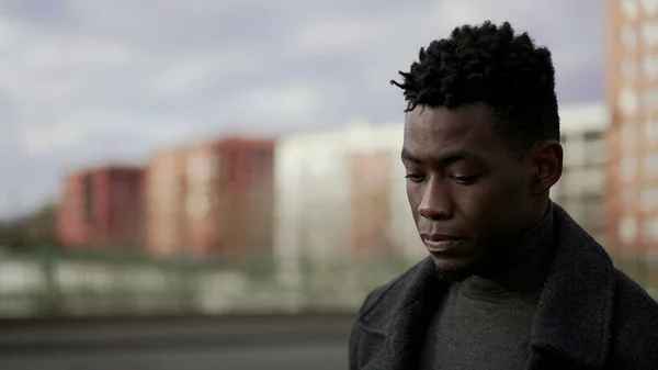 Pensive Elegant Black African Man Walking City Thinking Life — ストック写真