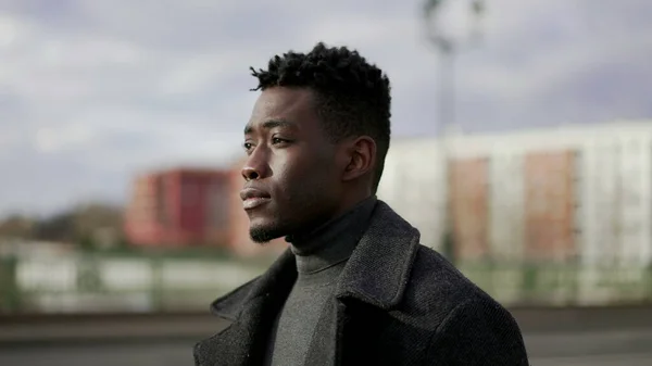 Pensive Elegant Black African Man Walking City Thinking Life — Stock Fotó