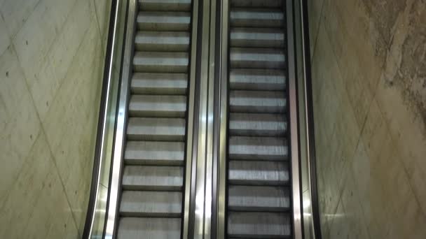 Two Modern Automatic Escalators Seen Top View Escalator — Stock Video