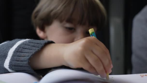 Enfant Tenant Stylo Colorier Sur Papier Petit Garçon Qui Fait — Video