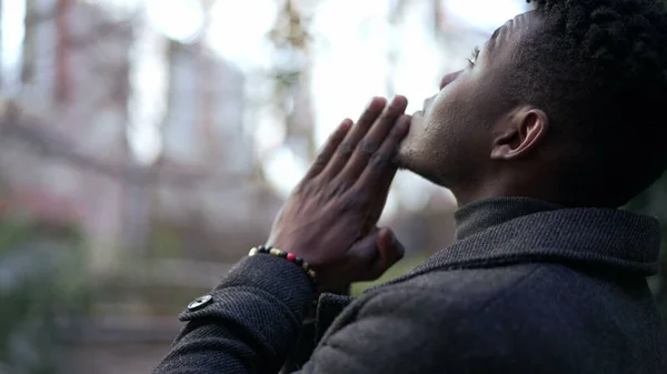 Spiritual Young Black African Man Praying God —  Fotos de Stock