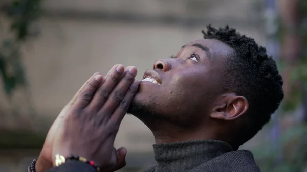 Spiritual Young Black African Man Praying God — Stock Fotó
