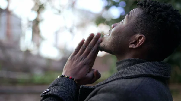 Spiritual Young Black African Man Praying God — Stock Fotó