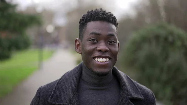 Satisfied Smiling Happy Black African Young Man Walking Forward — ストック写真