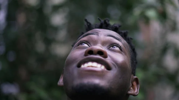 Young African Man Face Close Looking Hope Faith — Fotografia de Stock