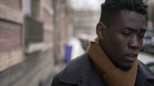 Upset Black Man Walking City Angry Frustrated Person Emotion — ストック写真