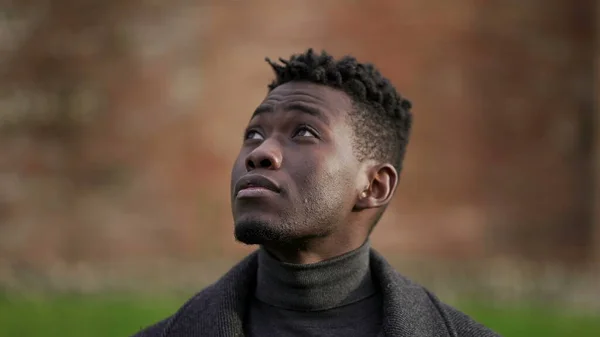 Thoughtful Black African Man Portrait Face Close Tracking Shot — ストック写真