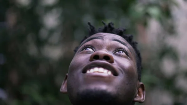 Young African Man Face Close Looking Hope Faith — Stock Fotó