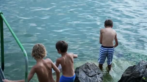 Πίσω Από Παιδιά Στη Λίμνη Κατά Διάρκεια Των Καλοκαιρινών Διακοπών — Αρχείο Βίντεο