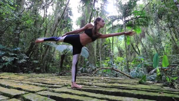 在户外运动训练瑜伽的灵活女运动员 — 图库视频影像