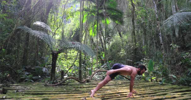 Yogi人在热带丛林中训练瑜伽 — 图库视频影像