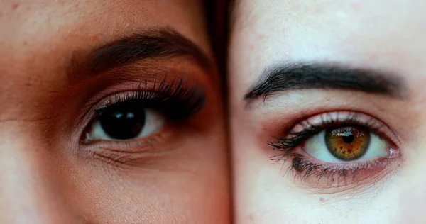 Two Diverse Different Women Close Eyes Opening — Stock Photo, Image