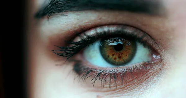 Жінка Зелені Очі Макро Крупним Планом Дивиться Камеру — стокове фото