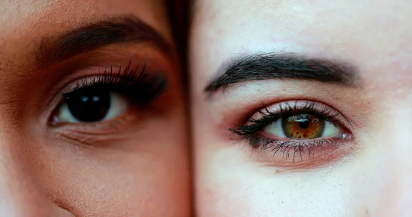 Two Diverse Different Women Close Eyes Opening — Stock Photo, Image