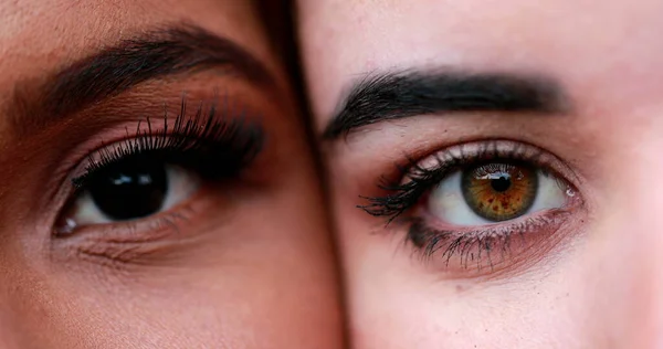 Dvě Krásné Rozmanité Ženy Oči Makro Zblízka Rozmanitost — Stock fotografie