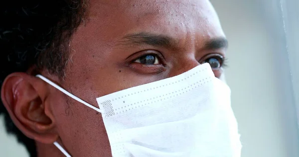 Black African American Man Wearing Virus Mask Close Face Eyes — Stockfoto