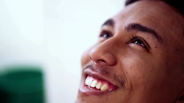 Hispanic Young Man Meditative Contemplation Eyes Closed Happy Latin Person — Stock Photo, Image
