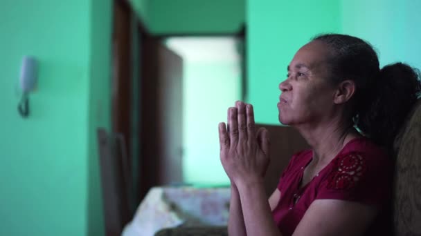 Faithful Senior Woman Praying God Home Spiritual Older Lady — Stock video