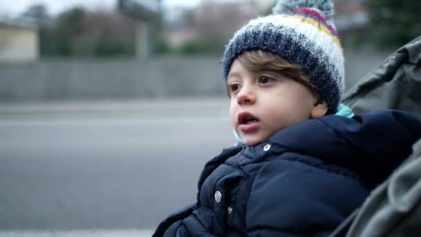 Γονιός Παιδί Βόλτα Κατά Διάρκεια Της Χειμερινής Περιόδου Παιδί Ζεστά — Αρχείο Βίντεο