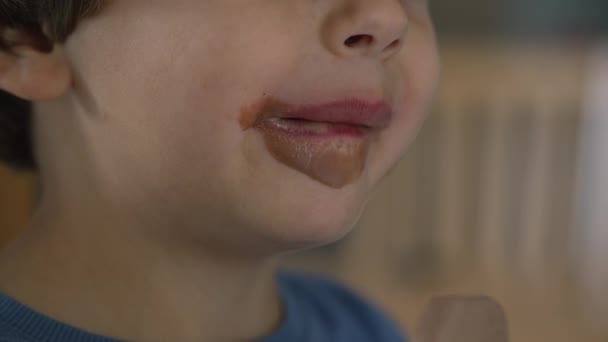 小男孩在吃巧克力冰淇淋 孩子们正在吃甜食 — 图库视频影像