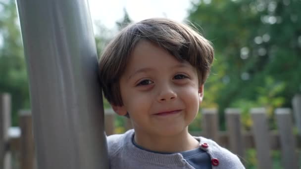 Joyful Happy Child Close Face Smiling One Small Boy Standing — Vídeo de Stock