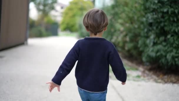 Achterkant Van Een Kleine Jongen Die Buiten Rent Happy Child — Stockvideo