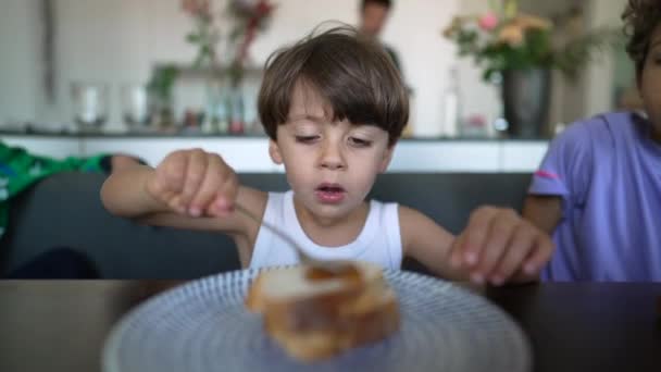 Cute Small Boy Sneezing Breakfast Table Child Sneezes — Vídeo de stock