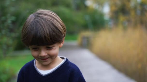 Little Boy Walking Nature Handsome Child Enjoying Park Outdoors Weekend — 비디오