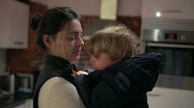 Upset angry toddler boy. Two year old child hitting mother