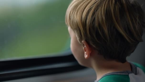 Passenger Child Traveling Train Entering Tunnel One Small Boy Window — Stok Video