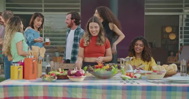 Diverse Hispanic Group Friends Enjoying Barbecue Party Together Brazilian People — Vídeos de Stock