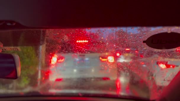 Cars Stuck Traffic Night Rainy Day Droplets Winsdhisled Red Lights — Wideo stockowe