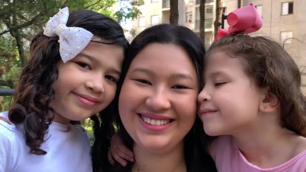 Asian American Mother Mixed Race Daughters Three Ethnically Diverse Family — Video